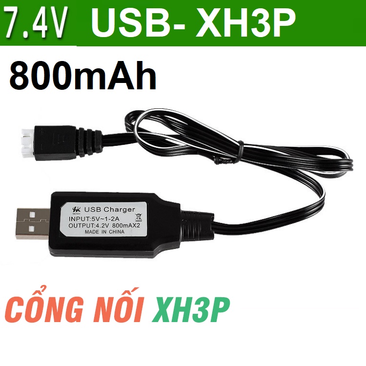 Cáp sạc pin 2S 7.4v 800mah cổng nối XH3P cho xe mô hình điều khiển từ xa