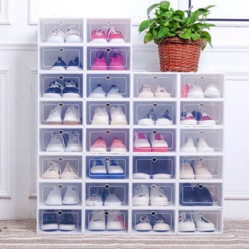 Bộ 10 Hộp Đựng Giày Dép Nắp Nhựa Cứng Trong Suốt, bảo quản giày chống bụi bẩn, thay thế giá để giày cũ
