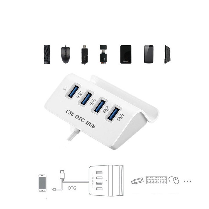 Bộ Hub chia 4 Cổng USB OTG HUB kiêm Dock cho Điện Thoại &amp; Máy Tính