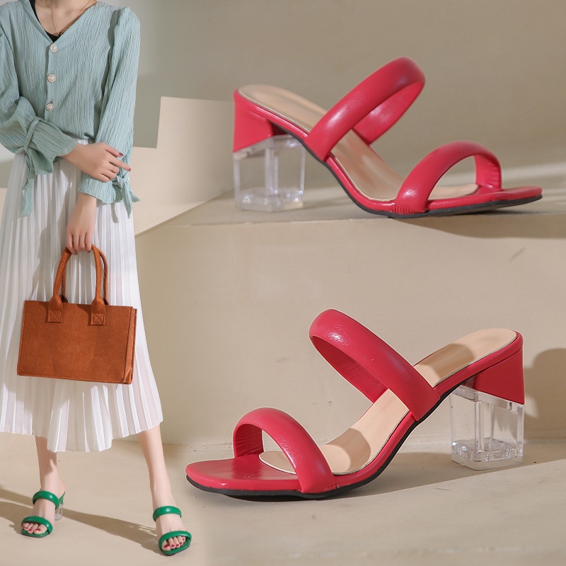 Giày Cao Gót Da Phối Lớp Trong Suốt Xinh Xắn Dành Cho Nữ