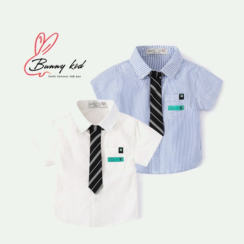 Áo sơmi cộc tay bé trai, áo bé trai có cổ phối cà vạt KACADY (CCS2211)