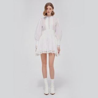 DEAR JOSÉ - Đầm ngắn tay dài viền ren Mary Gold vải linen trắng