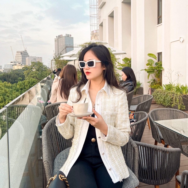 Áo khoác dạ tweed caro sổ sơmi RICCI size L