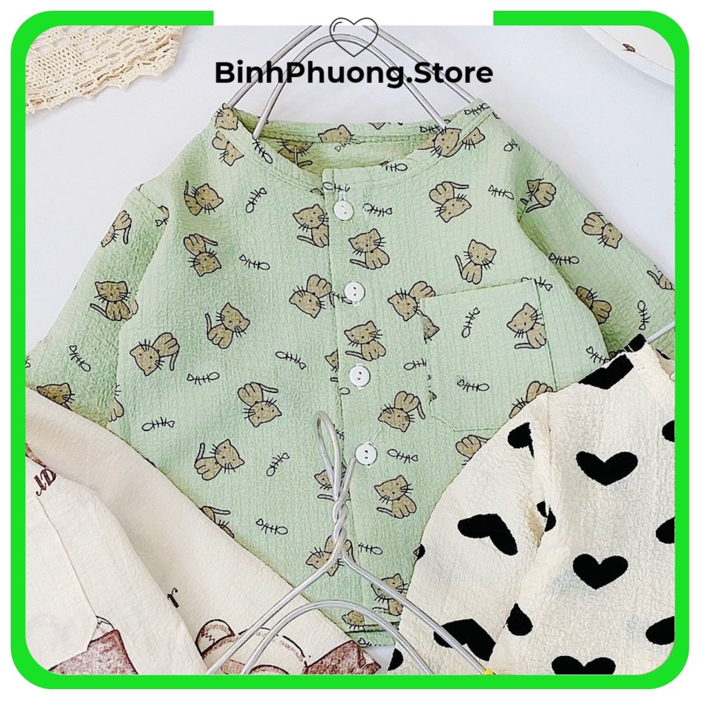 Pijama Cho Bé Trai Gái, Bộ Pijama Pizama Cho Bé Trai Gái Đũi Nhăn Nhiều Họa Tiết Minky Mom Binhphuong.store