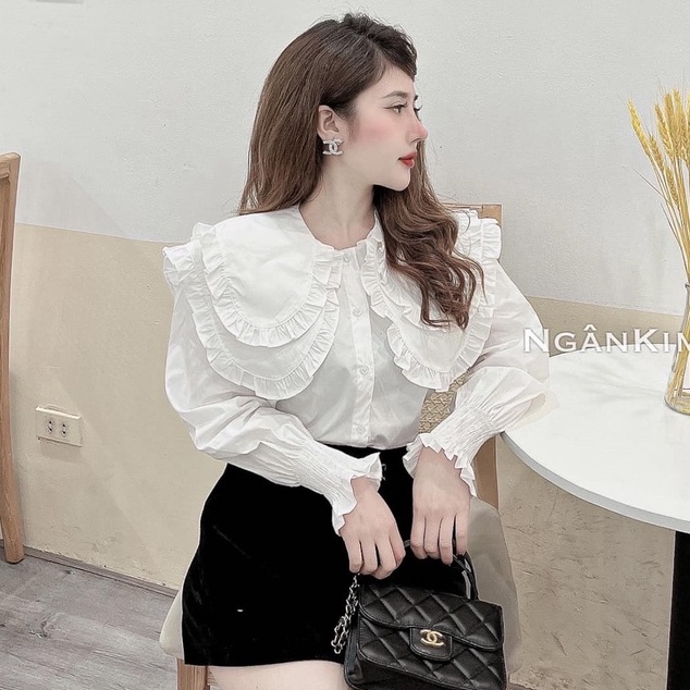 Áo sơ mi nữ bánh bèo cổ 2 lớp hàng đẹp , áo babydoll