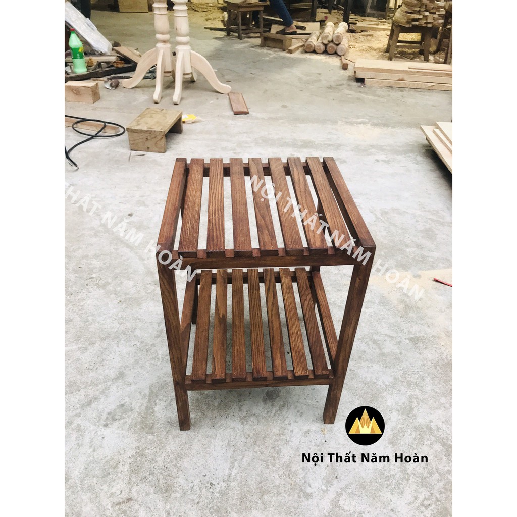 Kệ gỗ tab đầu giường 2 tầng tự lắp ráp - gỗ sồi tự nhiên