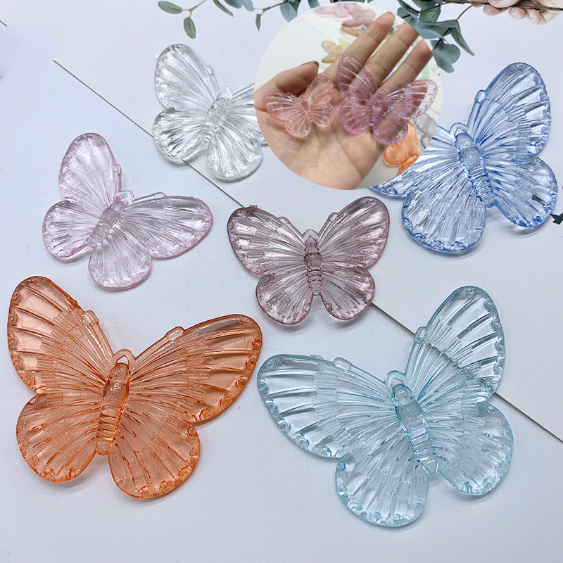 Bộ 10 phụ kiện trang trí điện thoại/túi xách tự thiết kế hình bướm màu trơn ttrong suốt dễ thương