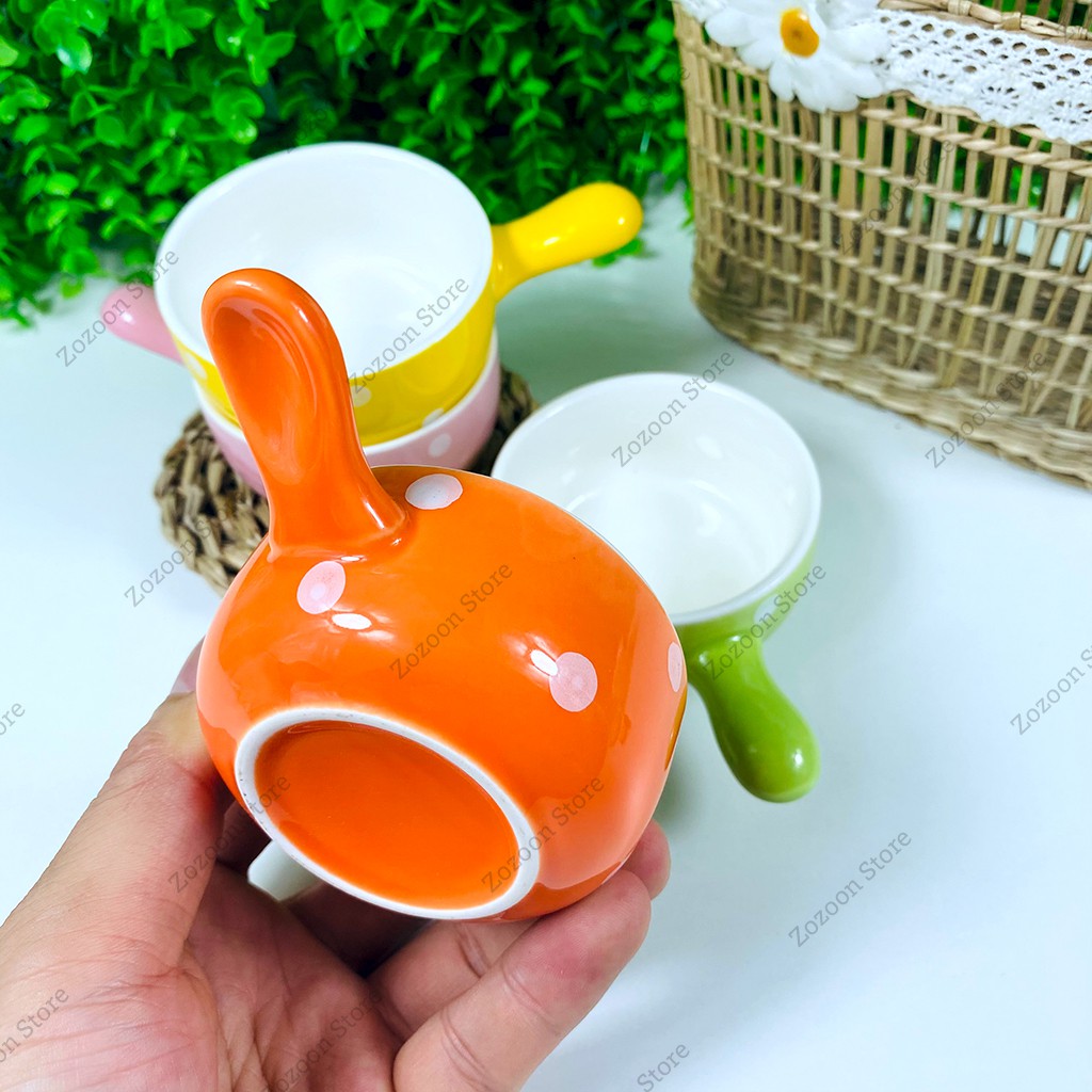 Bát ăn dặm cho bé, bát ăn dặm gốm sứ chấm bi có tay cầm 100ml - Zozoon Store