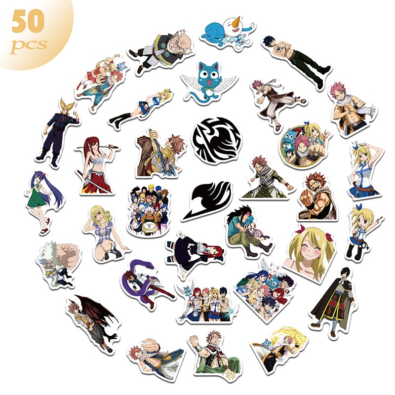 Bộ 50 miếng dán trang trí chống nước hình anime Fairy Tail