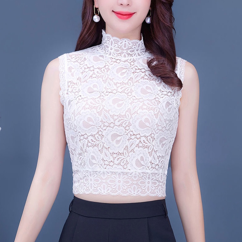 Áo Kiểu Cổ Lọ Không Tay Màu Trơn Thêu Ren Hoa Và Chim Công Tháo Rời Được Dành Cho Nữ