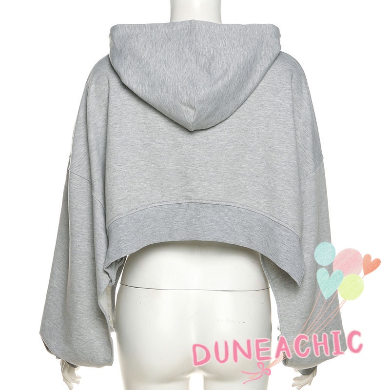 DUNEA Áo Hoodie Tay Dài Dáng Rộng Phối Dây Rút Lệch Tà Kiểu Đường Phố Cá Tính Cho Nữ