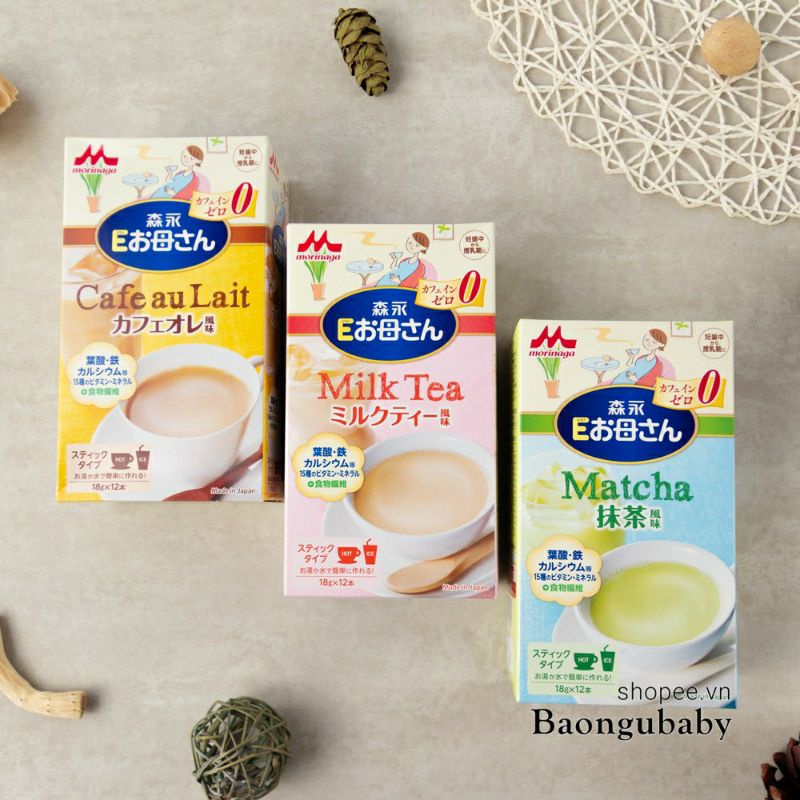 Sữa bầu cung cấp dinh dưỡng Morinaga Nhật Bản vị Matcha, Trà sữa, Cafe