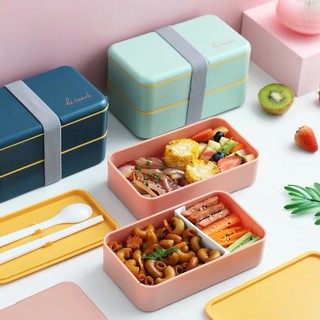 [MẪU MỚI HOT] Hộp cơm giữ nhiệt 2 tầng lunch box 1200ml giá siêu rẻ ( Tặng kèm đũa thìa )