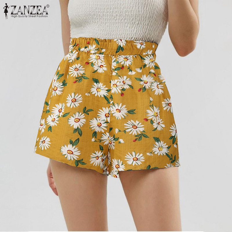 ZANZEA Quần ngắn nữ lưng cao in hoa thời trang