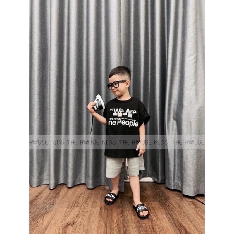 Áo Thun Bé Trai Áo Phông Trẻ Em Cotton Cao Cấp THE HOUSE KIDS Hoạ Tiết Chữ Xanh