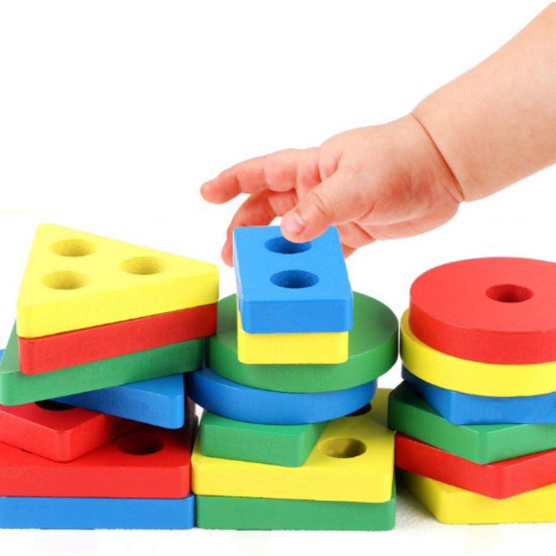 Đồ chơi thả hình 5 trụ thanh ngang - giáo cụ Montessori cho bé