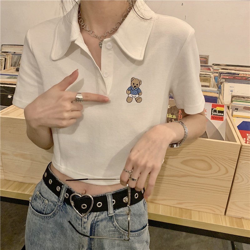 áo croptop trắng cổ bẻ