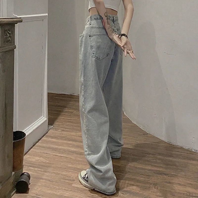 Jiashucheng Quần Jean Ống Rộng Lưng Cao Thời Trang Xuân Thu Hàn Quốc 2023