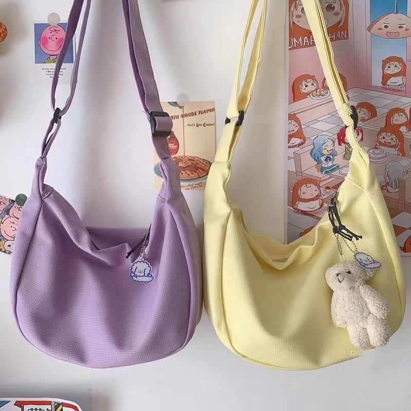 Túi Đeo Chéo Một Bên Vai Màu Sắc Đơn Giản Phong Cách Harajuku Nhật Bản