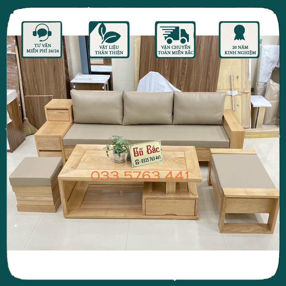 Sofa nhỏ xinh gỗ sồi nga 100% kích thước ghế dài 2m kèm 1 đôn to hoặc 2 đôn nhỏ tùy chọn