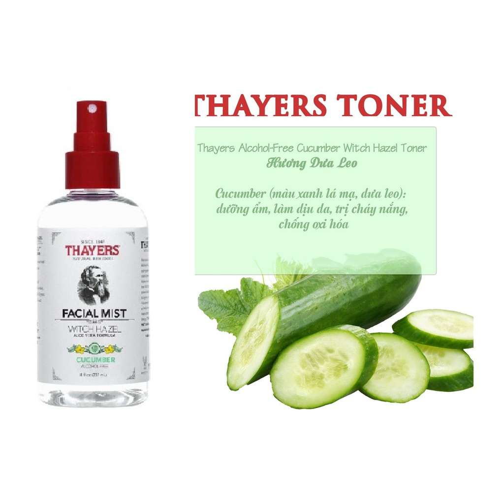 Nước Hoa Hồng Không Cồn Dạng Xịt Thayers Toner Facial Mist 237ml