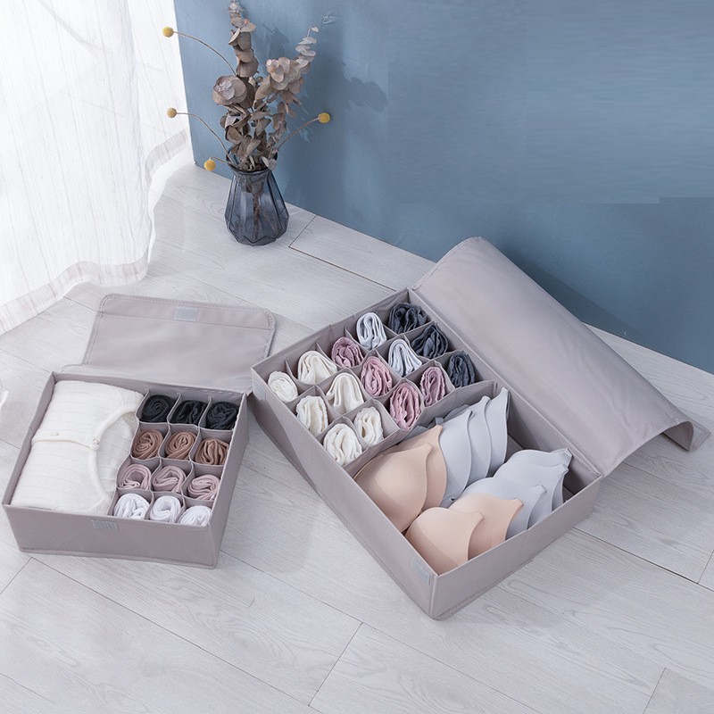 Hộp vải đựng đồ lót, tất, vớ, có nắp nhiều ngăn tiện lợi/Giỏ đựng đồ lót chia ngăn