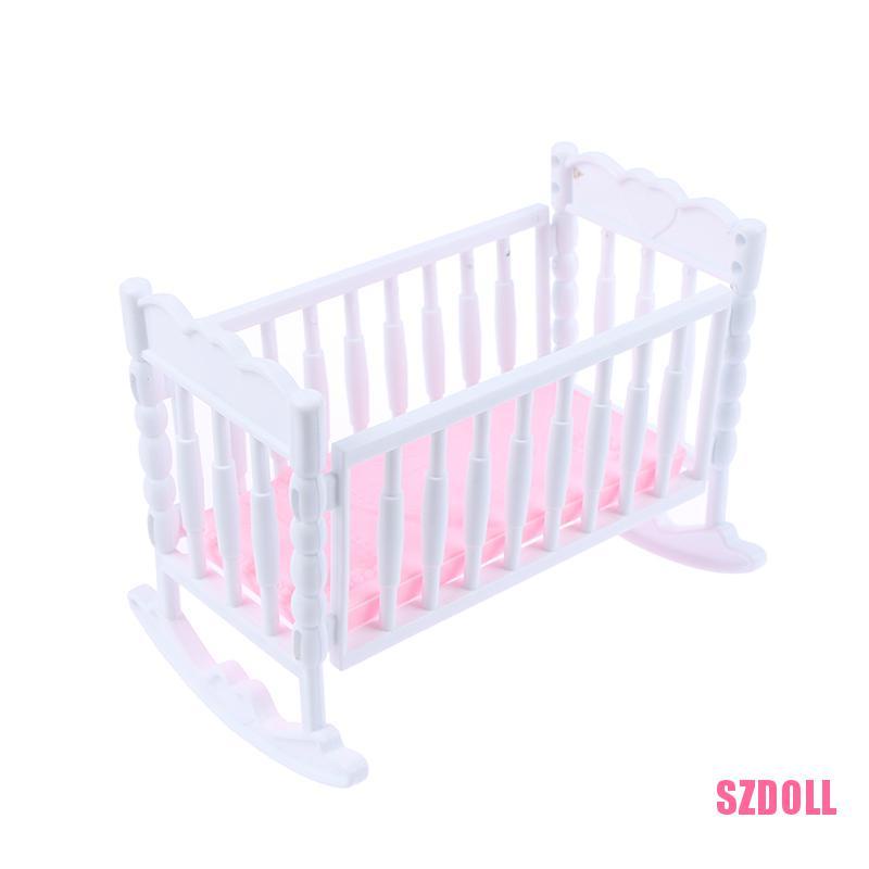 Mô Hình Nôi Em Bé Màu Trắng Hồng Cho Nhà Búp Bê SZDOLL6