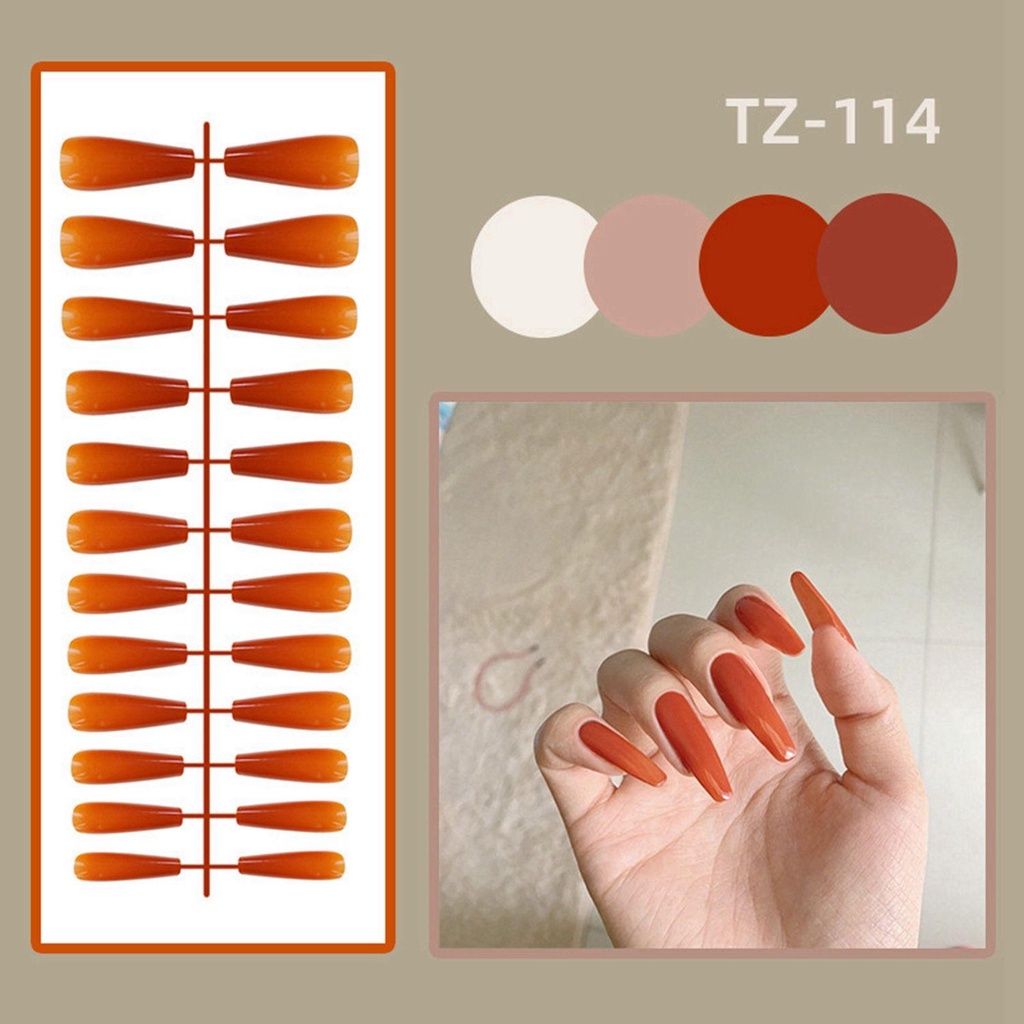 ✣HS✣ 24pcs/Bag Jelly Color With Press Glue Artificial Wearable Long Gourd False Nails Detachable Nail Tips Manicure Tool Full Cover Press On Nails Coffin Fake Nails