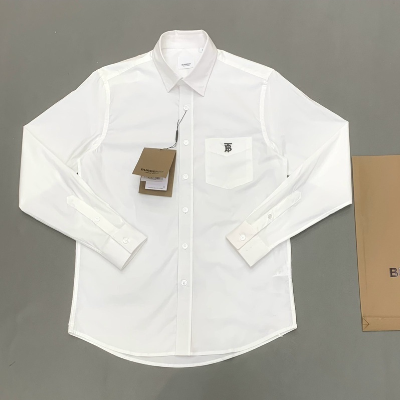 Áo sơ mi dài tay Burberry check cạp logo thêu túi ngực