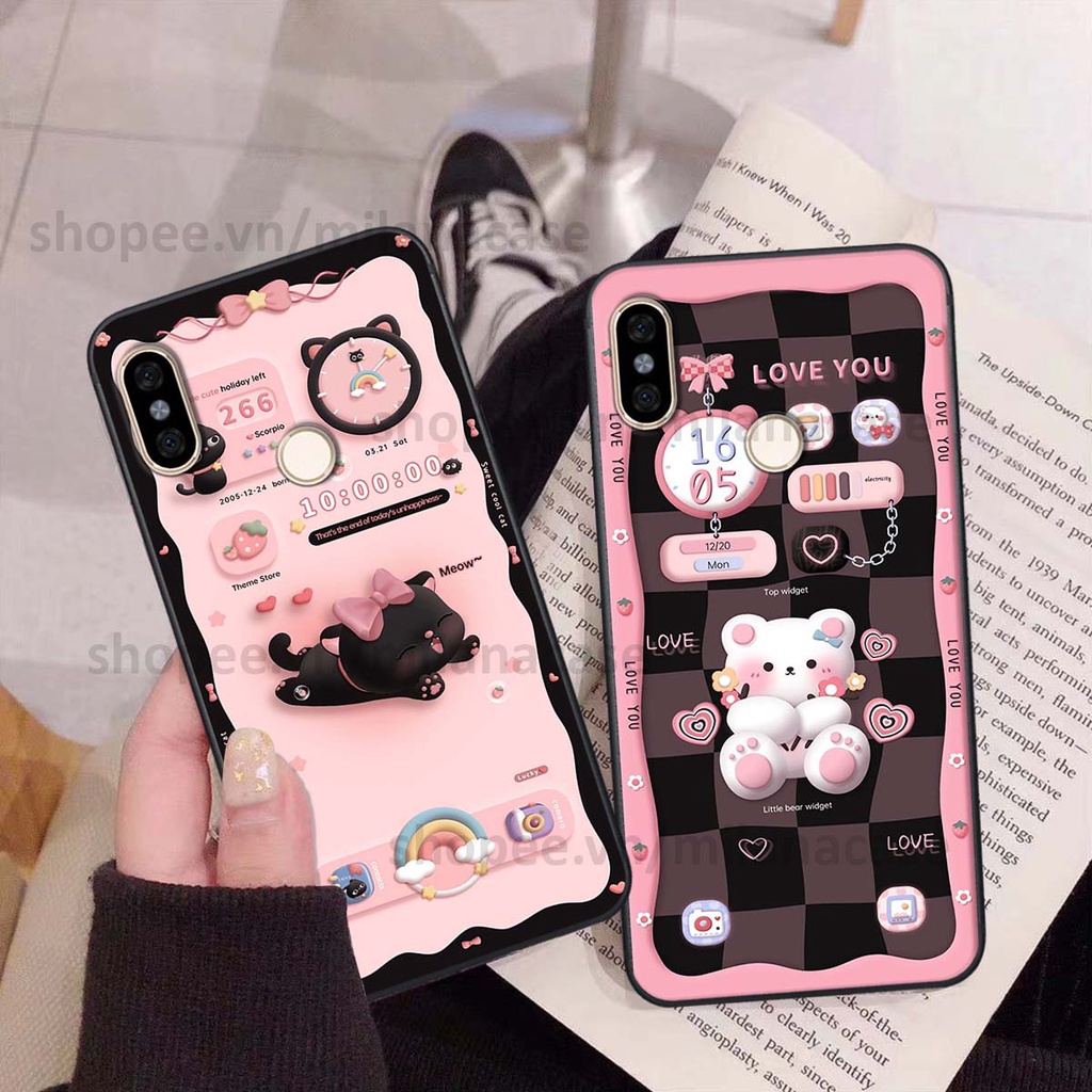 Ốp Xiaomi Mi A2 hình đồng hồ icon gấu mèo cute cực dễ thương ngộ nghĩnh