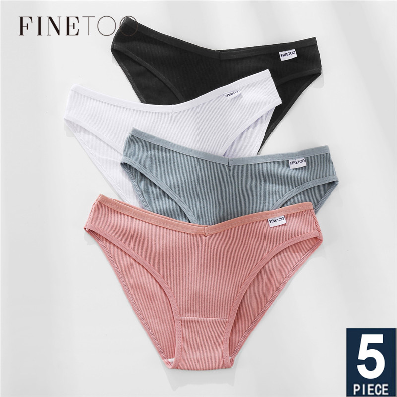 Bộ 5 quần lót cotton FINETOO màu trơn gợi cảm dành cho nữ