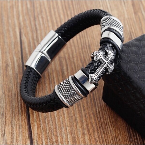 Vòng Đeo Tay Nam Hanmade AROTI Chất Dây Da Cao Cấp, Khóa và Charm Titan Cực Đẹp, Phong Cách Sang Trọng, Cá Tính VT616-B