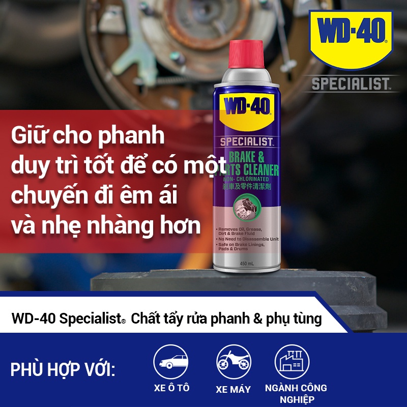 Chai Xịt Tẩy Rửa Tay Thắng Phanh Xe WD 40 Brake & Parts Cleaner Chất Làm Sạch Vệ Sinh Cụm Thắng Xe & Phụ Tùng 450ml