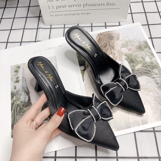 🍒 Sục Gót Mũi Nhọn Nơ Viền Đá