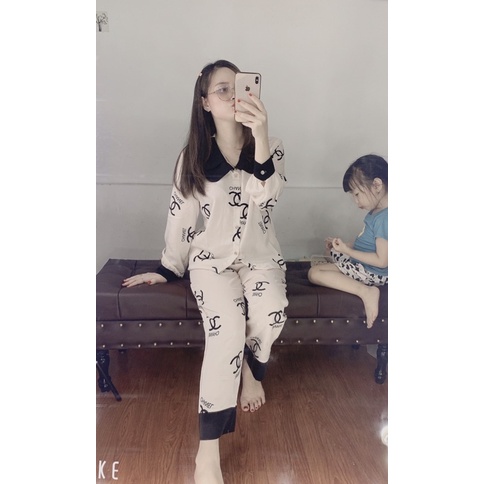 Bộ Pizama mặc nhà cổ sen 2 lá lụa cao cấp💖Bộ Ngủ lụa tay dài quần dài hoạ tiết sang trọng mát [HÀNG CHUẨN] [ẢNH THẬT | BigBuy360 - bigbuy360.vn