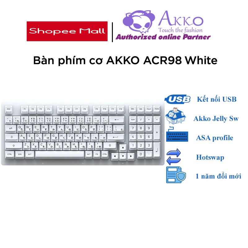 Bàn phím cơ AKKO ACR98 White (Hotswap / RGB / AKKO CS sw Jelly White)