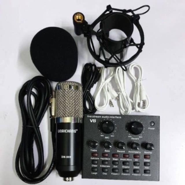 Combo bộ Mic Thu Âm, Hát Karaoke,Livestream online cực hay(Trọn Bộ Souncard V8,Bm900)