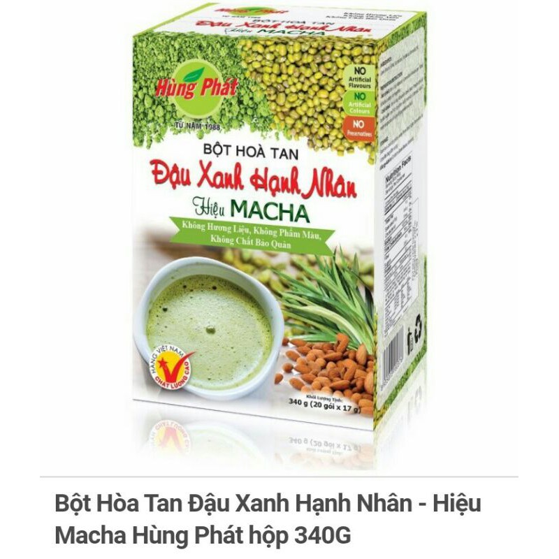 Bột Hòa Tan Đậu Xanh Hạnh Nhân - HiệuMacha Hùng Phát hộp 340G