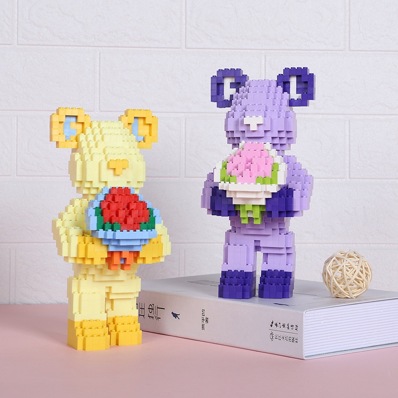 Bộ Đồ Chơi Lắp Ráp Hình Vuông Họa Tiết Hoa / Gấu Độc Đáo Làm Quà Tặng Giáng Sinh / Valentine Cho Bé