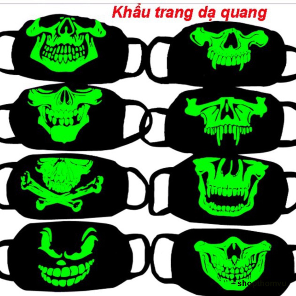 Khẩu Trang Dạ Quang-Khẩu Trang Hoạ Tiết Đầu Lâu Phát Sáng Trong Đêm
