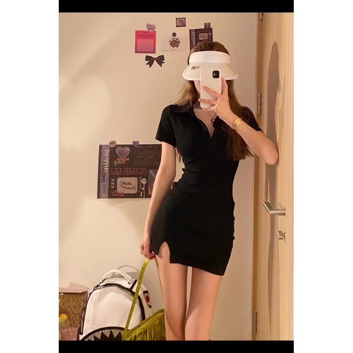 Cocory vn Đầm Tay Ngắn Màu Sắc Thanh Lịch Thiết Kế Xẻ Tà Quyến Rũ