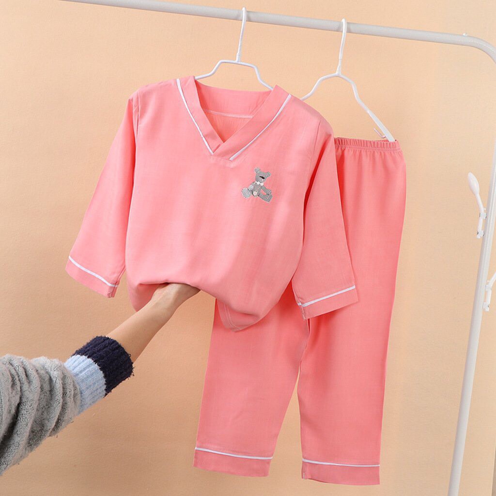 Đồ bộ pijama cho bé,  Bộ đồ pijama dài chất lụa cho bé ,Bộ đồ ngủ cổ V mặc nhà dễ thương cho bé từ 6-27kg- Moon House