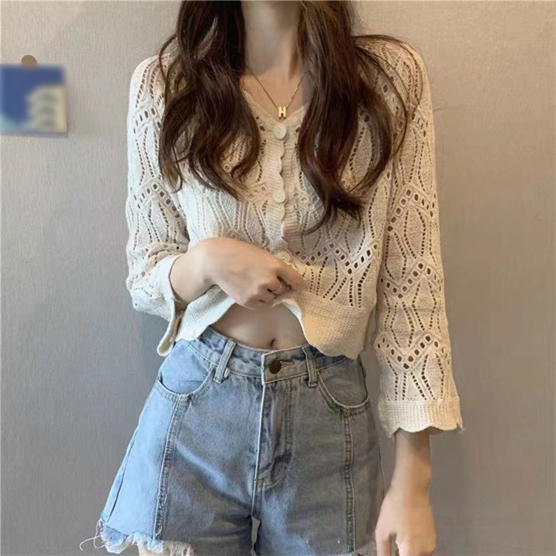 Áo Khoác Cardigan Dệt Kim Tay Loe Dài Họa Tiết Kẻ Sọc Gợn Sóng Thời Trang Cho Nữ