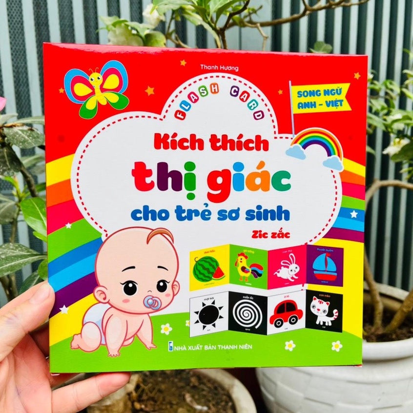 Sách - Bộ thẻ Flash card kích thích thị giác cho trẻ sơ sinh zic zắc - Song ngữ Anh Việt - Gồm 40 thẻ