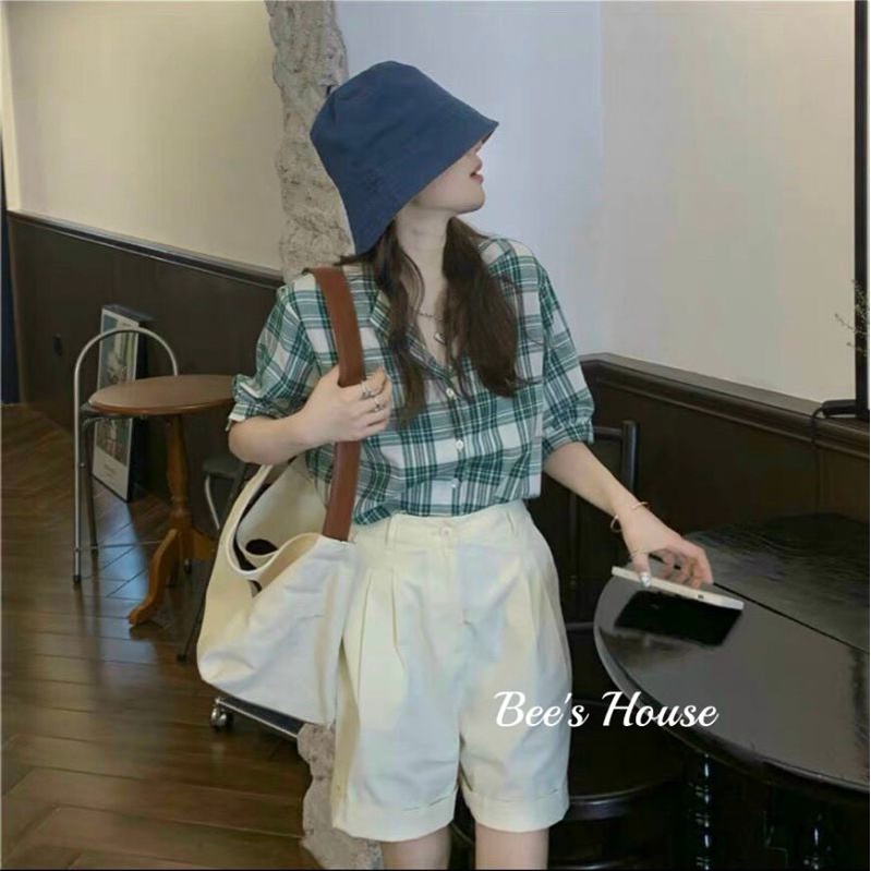 SET SƠ MI CARO + SHORT TRẮNG