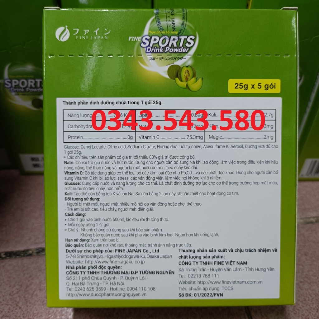 Bột pha Fine Sport Drink Powder nước uống bù điện giải của Nhật Bản - Hương Dưa lưới