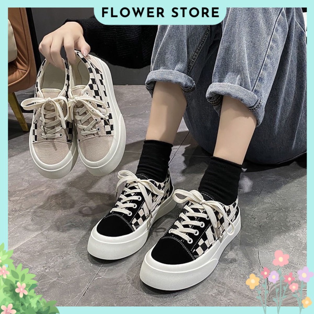Giày thể thao sneaker nữ vải canvas kẻ sọc caro đế độn Hàn Quốc FLOWER G05 - Nguyentrang239