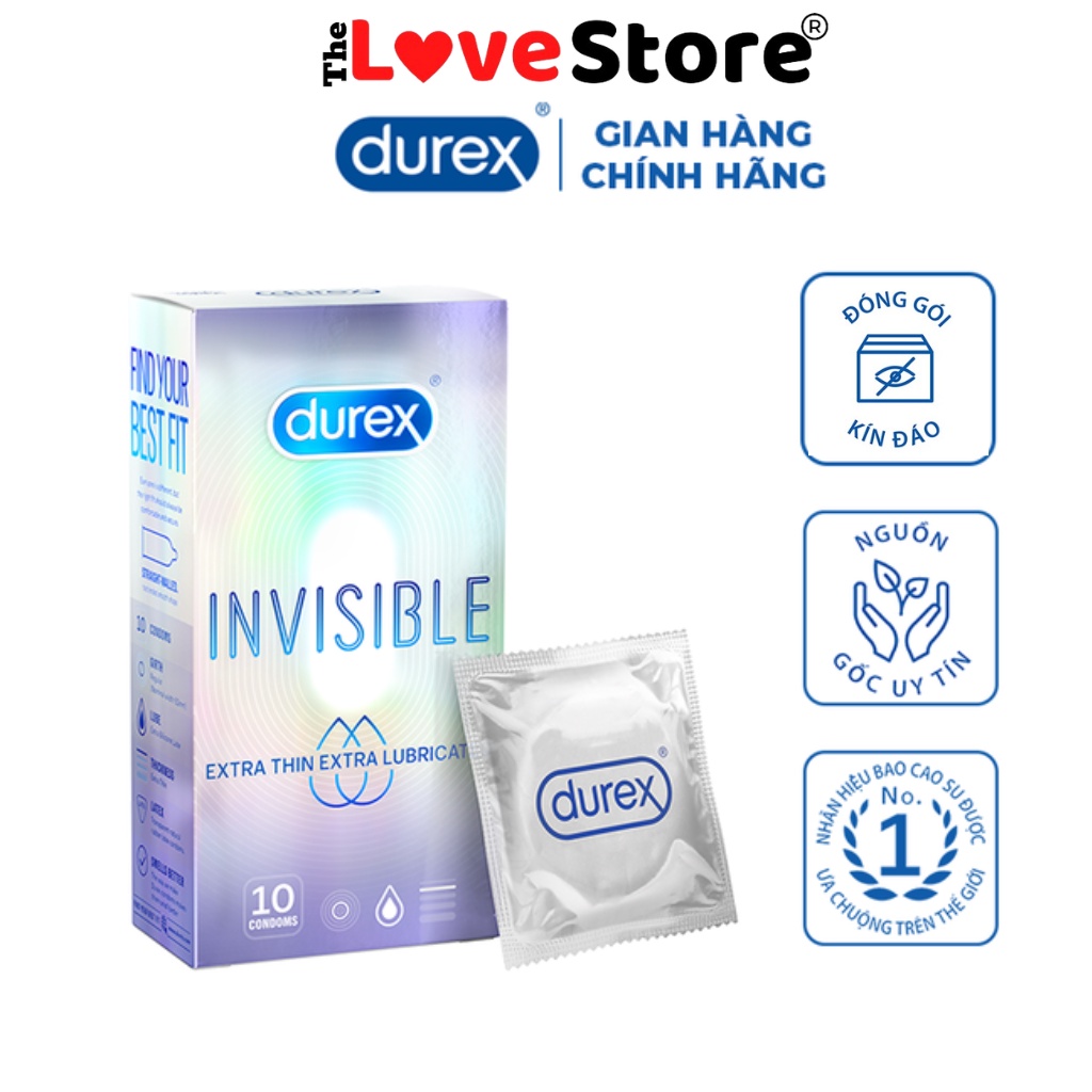 Bao cao su siêu mỏng Durex Extra Thin Extra Lubricated hộp 10 bao-The Love Store