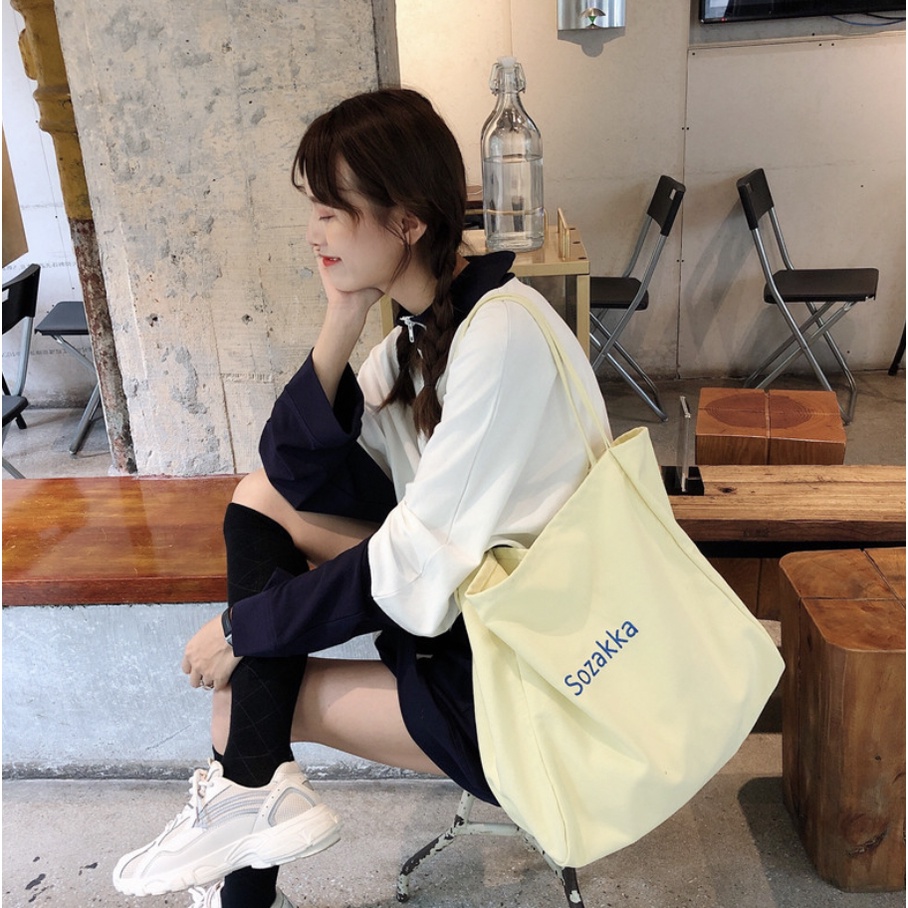 T297-298-299/Túi tote túi vải canvas nhiều màu phong cách Hàn quốc, có ngăn phụ bên trong thời trang ulzzangote