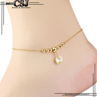 Lắc chân inox nữ CSJ kiểu bi cách điệu hình tròn xoàn mạ vàng không đen